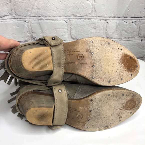 All Saints Bonnie Fringe Ankle Boots - Taupe - 9 - Picture 7 of 7